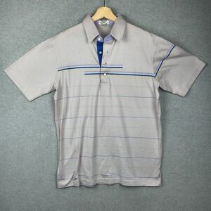 Vintage Etonic Polo Shirt Mens Large Beige striped Golf 90s Short Sleeve Retro